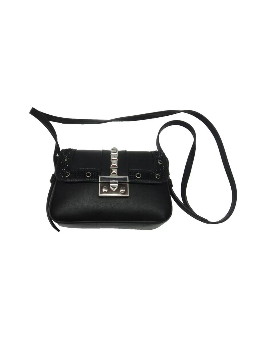 INC International Concepts Vegan Leather Crossbody w/ Rhinestones Black Handbag